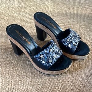 Roberto Botticelli Black Heels with Chunky Heel and Embellished Upper